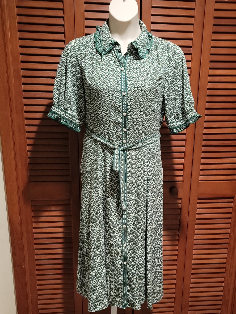 MAX STUDIO PRINTED BUTTON-FRONT MIDI DRESS WITH TIE BELT
